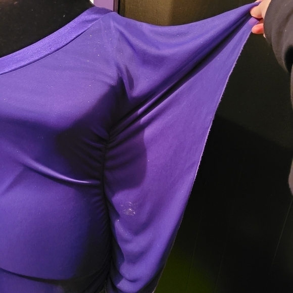 Purple sparkle glitter mini dress off shoulder bat wing - Picture 3 of 3